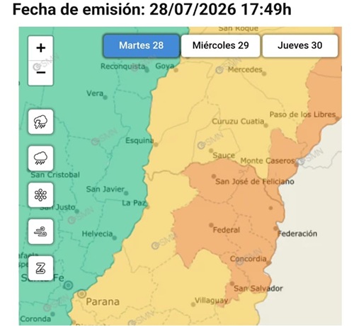 Renuevan la alerta naranja por tormentas para este martes