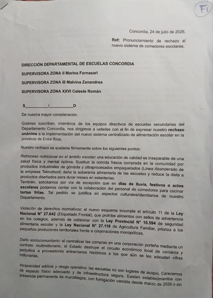Escuelas secundarias de Concordia rechazan el nuevo sistema de comedores