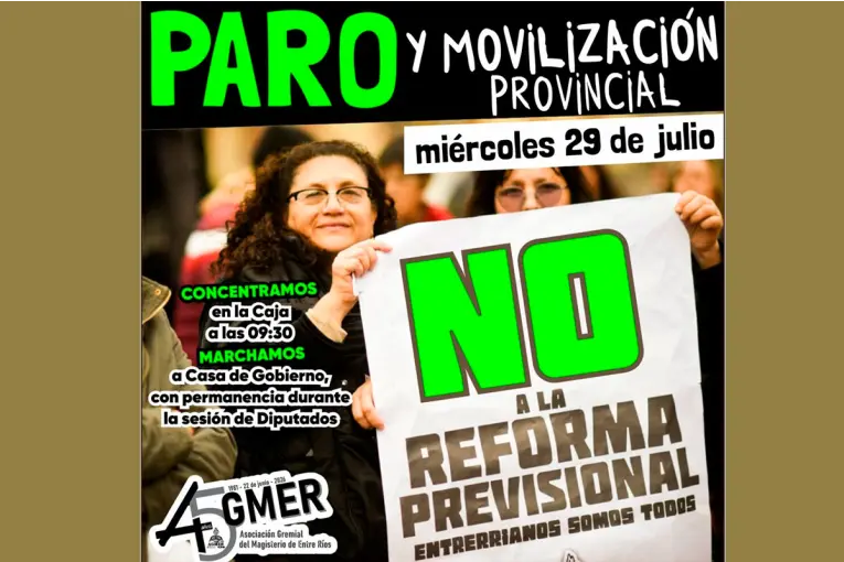 Agmer realizará un paro con movilización este miércoles por la reforma previsional en Entre Ríos